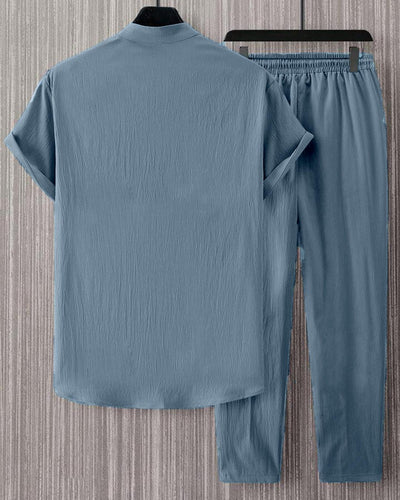 Men's Two Piece Outfits Summer Comfortable Casual Short Sleeves Shirt And Pant In Blue Without Tee